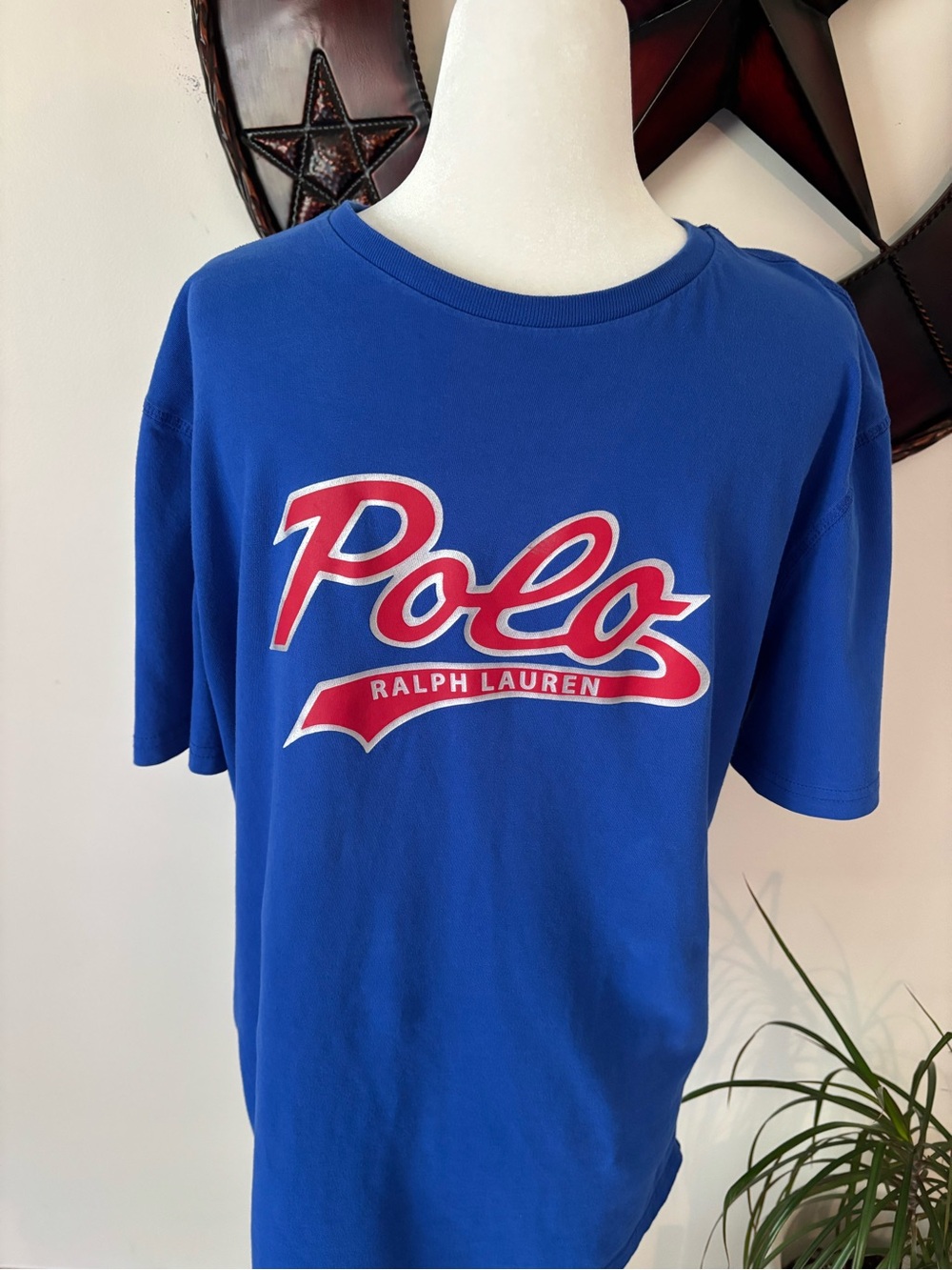 Polo by Ralph Lauren Bright Blue LightweightTee with Red & White Script Logo M